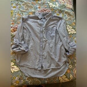 Blue and white striped button down shirt